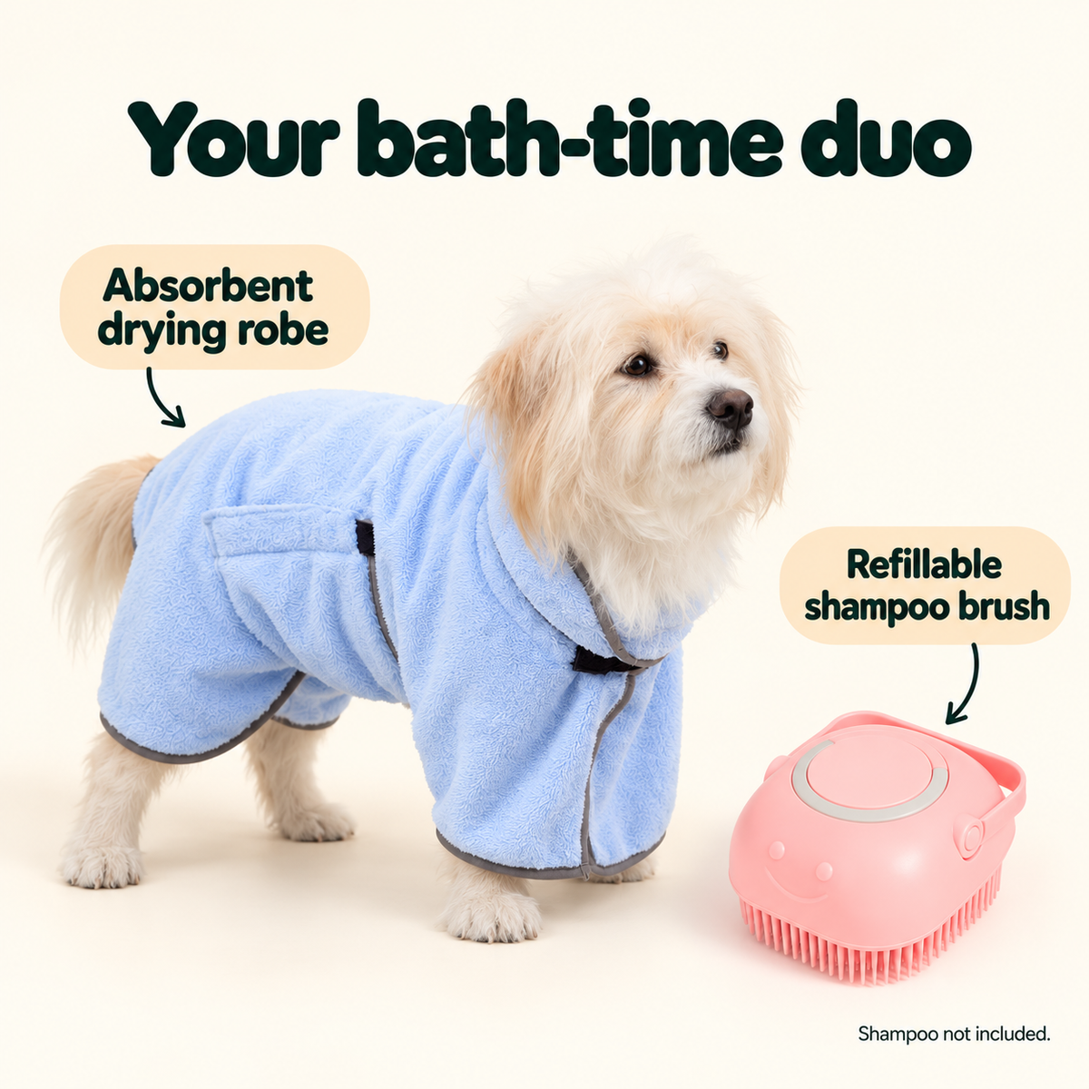 RainyPaws Bath Time Set – Dog Drying Robe & Shampoo Brush