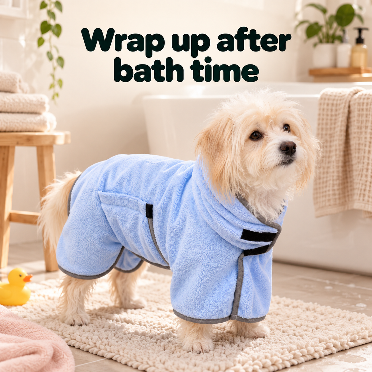 RainyPaws Bath Time Set – Dog Drying Robe & Shampoo Brush