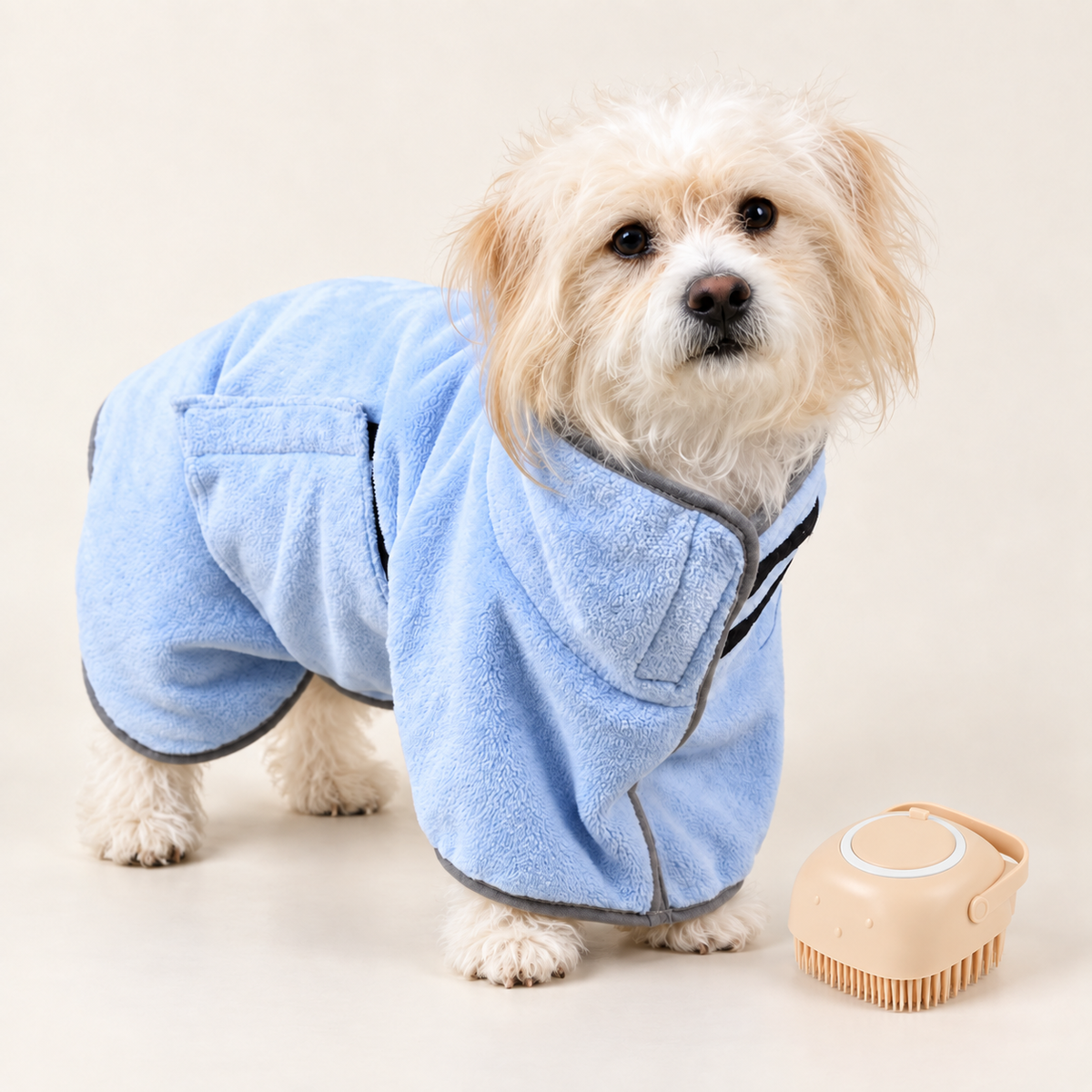RainyPaws Bath Time Set – Dog Drying Robe & Shampoo Brush