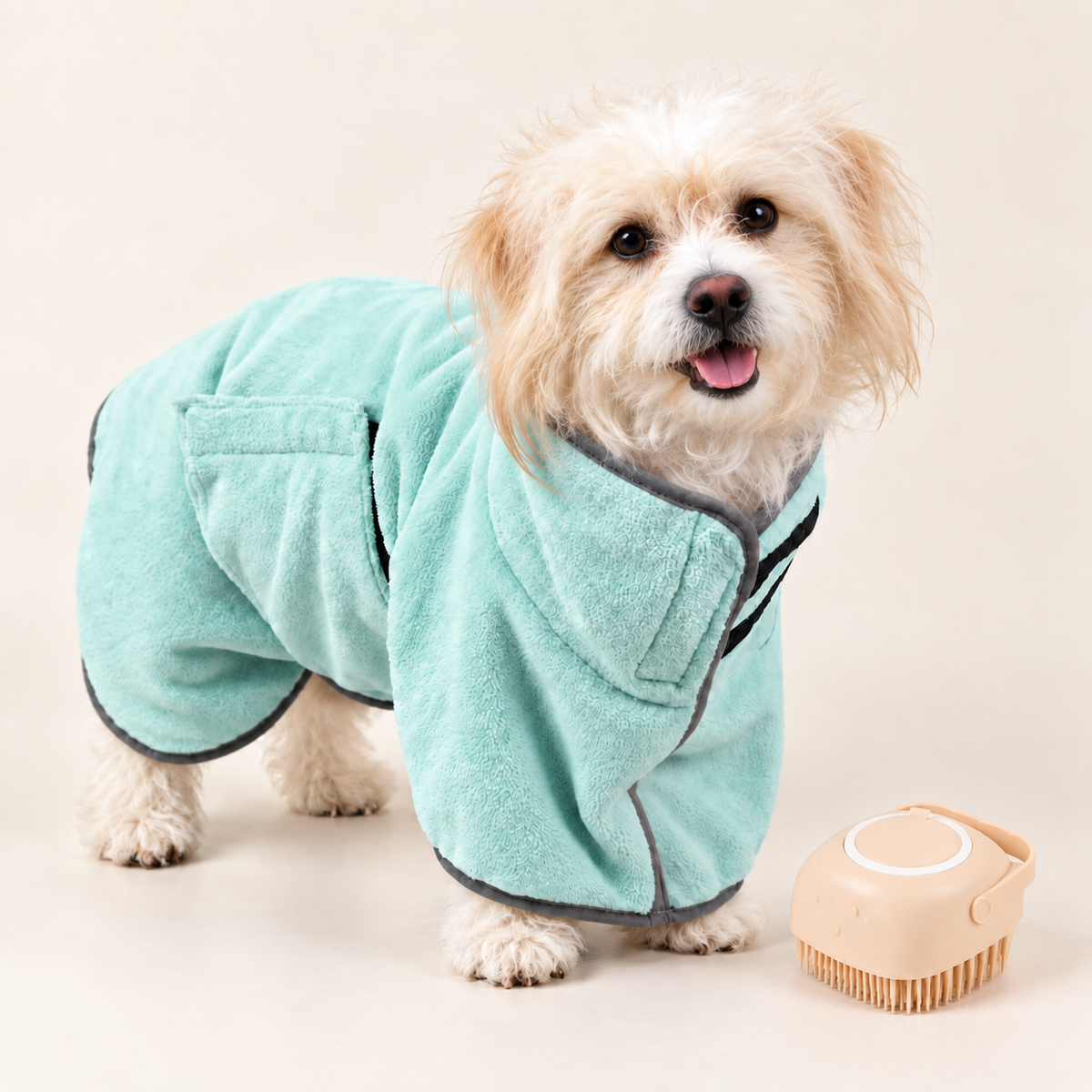 RainyPaws Bath Time Set – Dog Drying Robe & Shampoo Brush