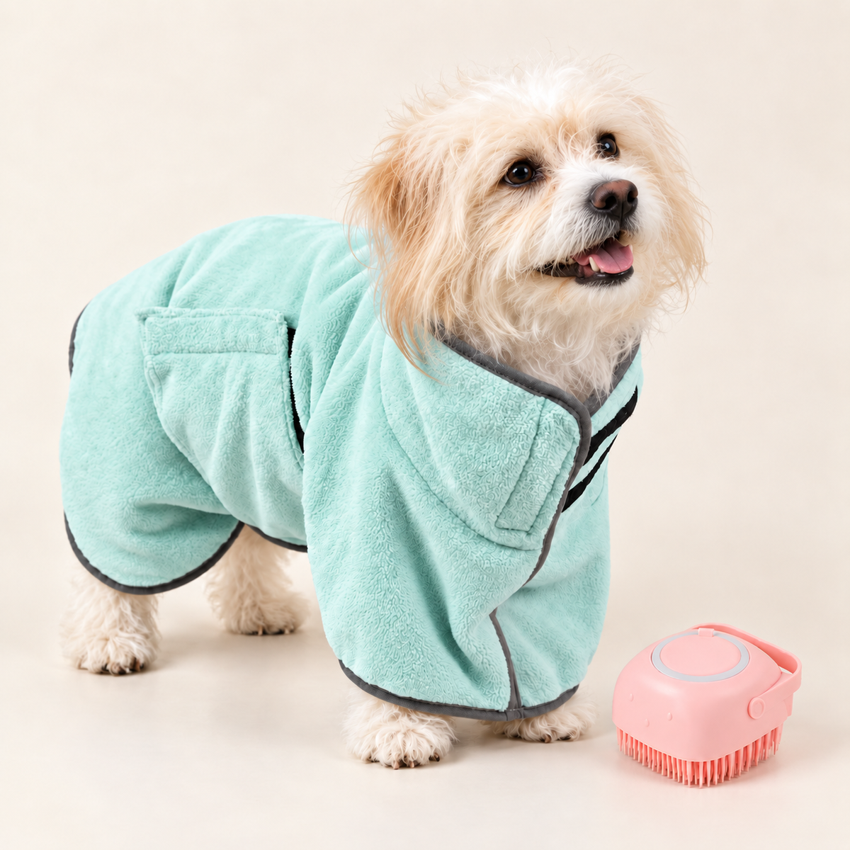 RainyPaws Bath Time Set – Dog Drying Robe & Shampoo Brush