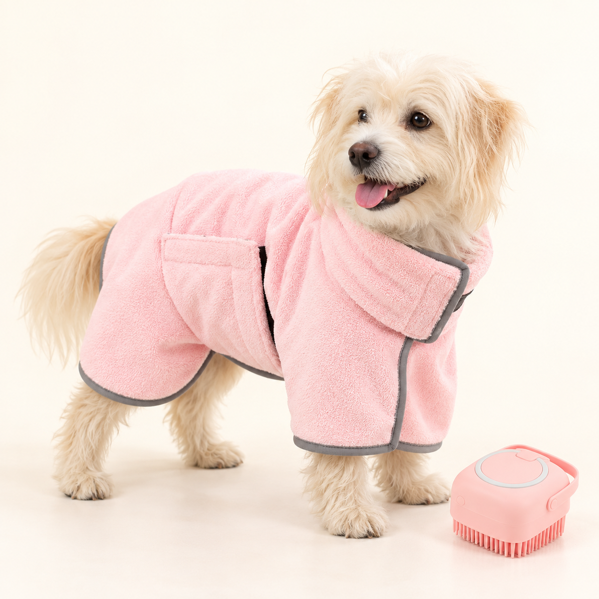 RainyPaws Bath Time Set – Dog Drying Robe & Shampoo Brush