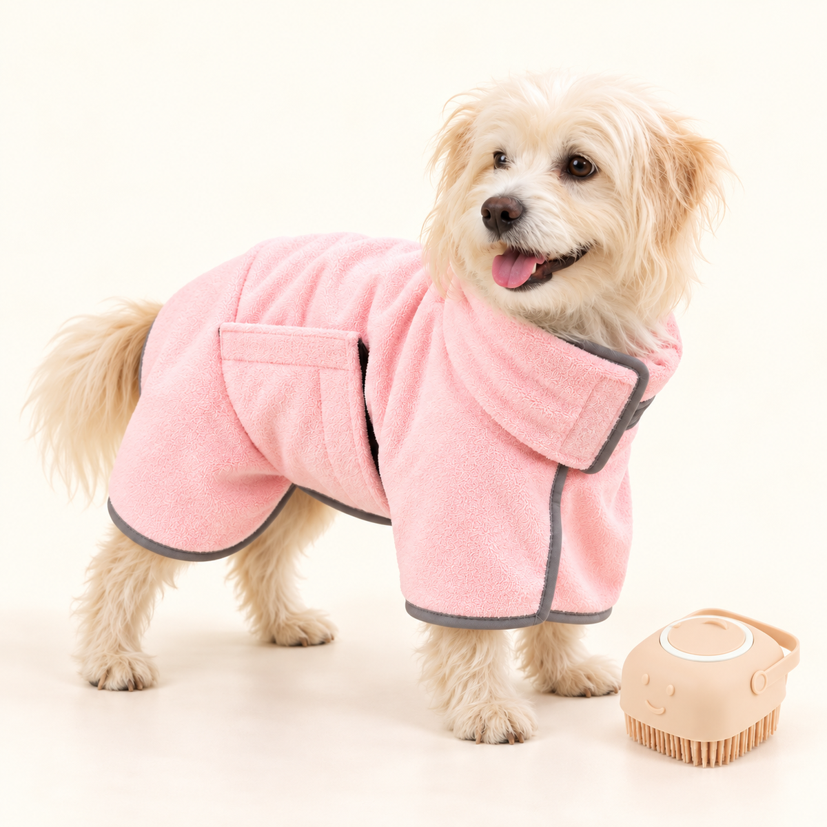 RainyPaws Bath Time Set – Dog Drying Robe & Shampoo Brush
