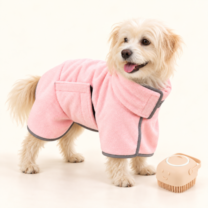 RainyPaws Bath Time Set – Dog Drying Robe & Shampoo Brush